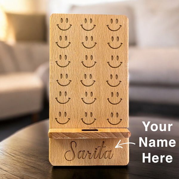 Customisation Smiley Face Wood Phone Stand - Flowers to Nepal - FTN