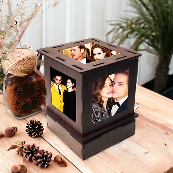 Customizable Wooden LED Lamp Rotating with 5 Photo Display - Flowers to Nepal - FTN