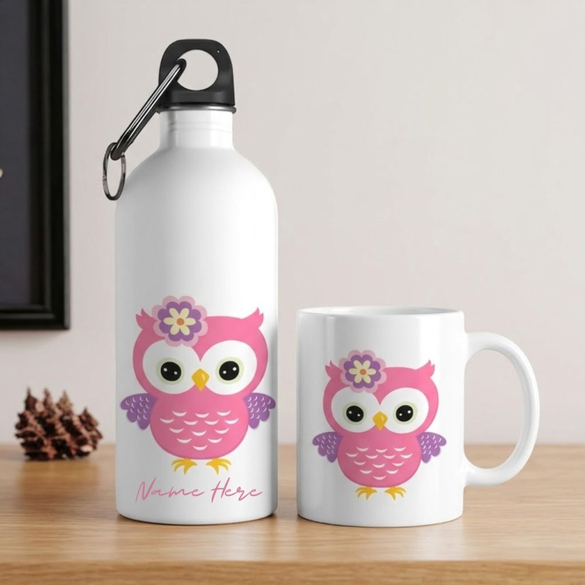 Cute Baby Owl Personalized Bottle & Mug Gift Set - Flowers to Nepal - FTN