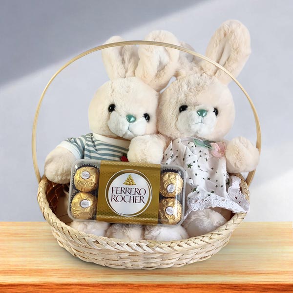 Cute Bunny Duo & Ferrero Rocher - Flowers to Nepal - FTN