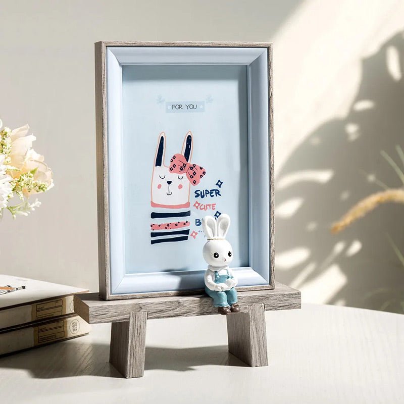 Cute Cartoon Rabbit Wood Table Photo Frame with Glass Cover - Flowers to Nepal - FTN