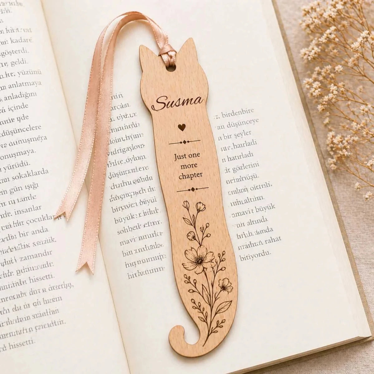 Cute Cat Theme Wooden Bookmark with Custom Engraving - Flowers to Nepal - FTN