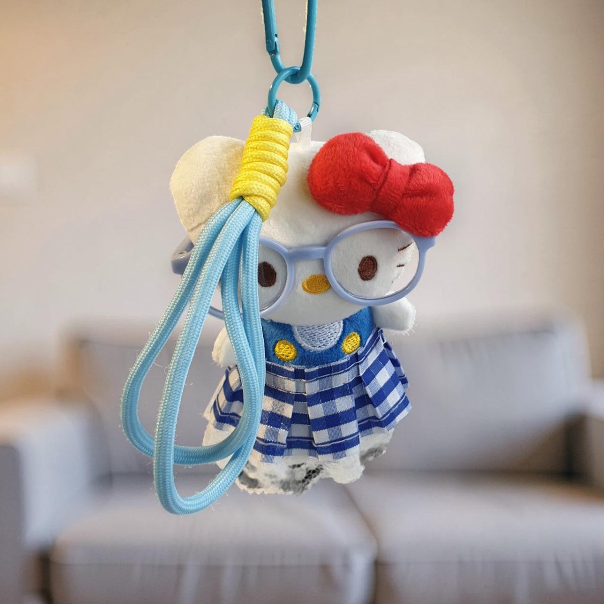 Cute Hello Kitty Keychain – Blue Dress & Sunglass 5.5" with Strap - Flowers to Nepal - FTN