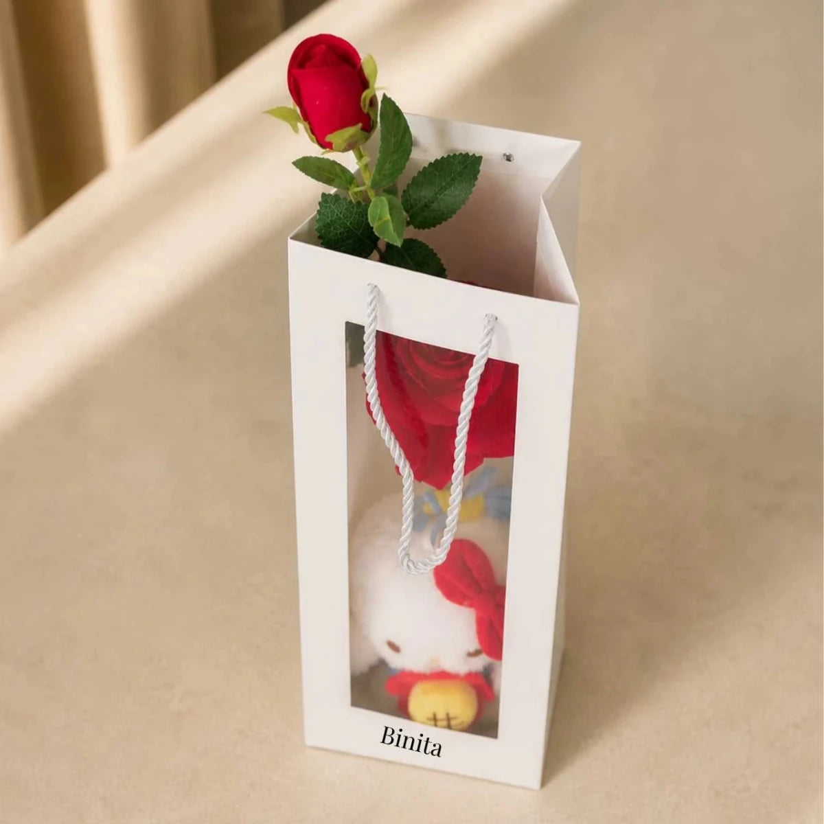 Cute Hello Kitty Keychain with Artificial Red Rose Gift Set - Flowers to Nepal - FTN