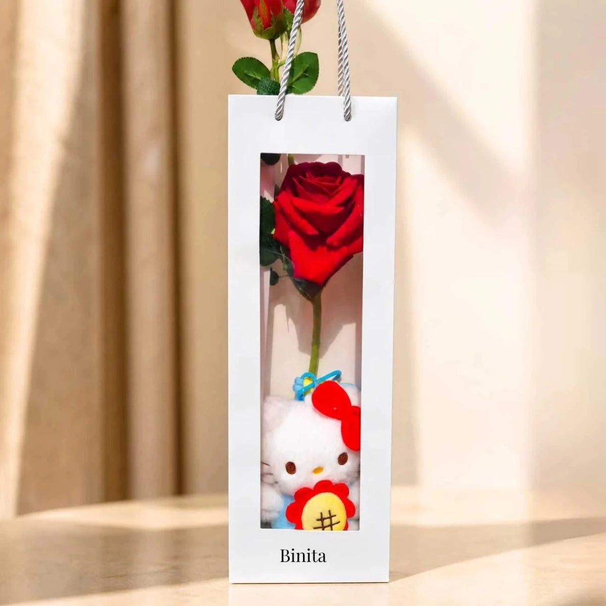 Cute Hello Kitty Keychain with Artificial Red Rose Gift Set - Flowers to Nepal - FTN