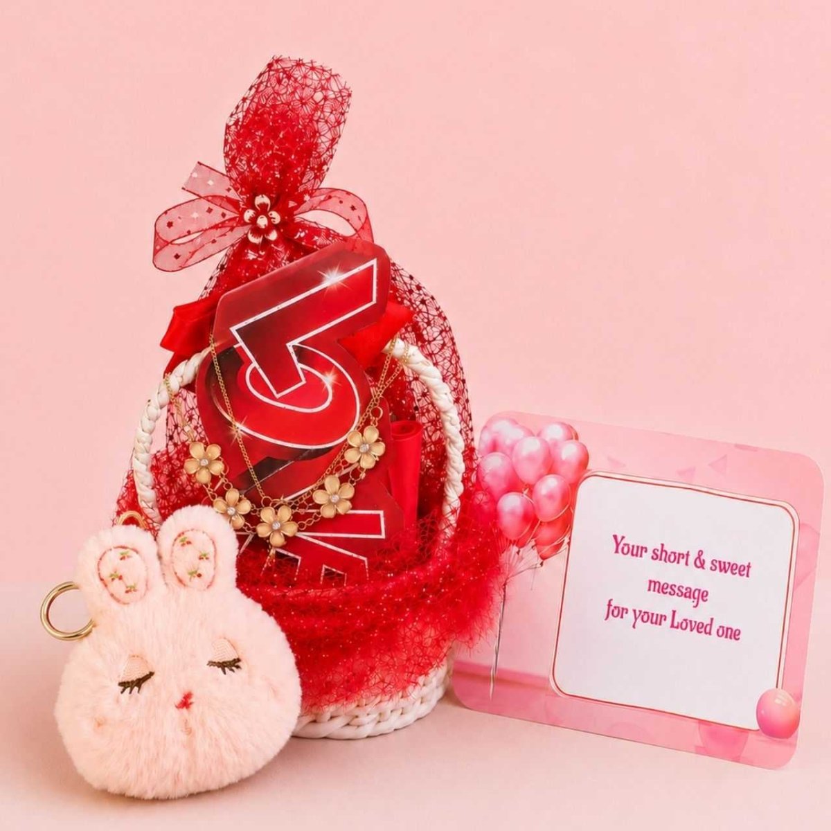 Cute Pink Bunny and Decorative Basket Combo - Flowers to Nepal - FTN