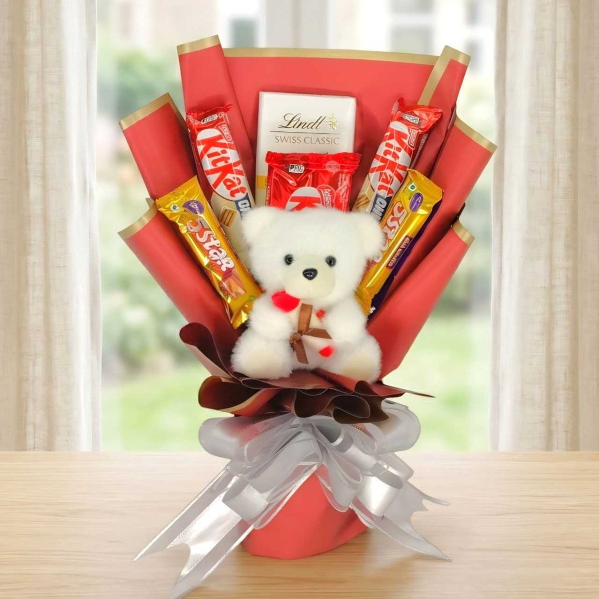 Cute Teddy & Chocolate Bouquet Gift Combo - Flowers to Nepal - FTN