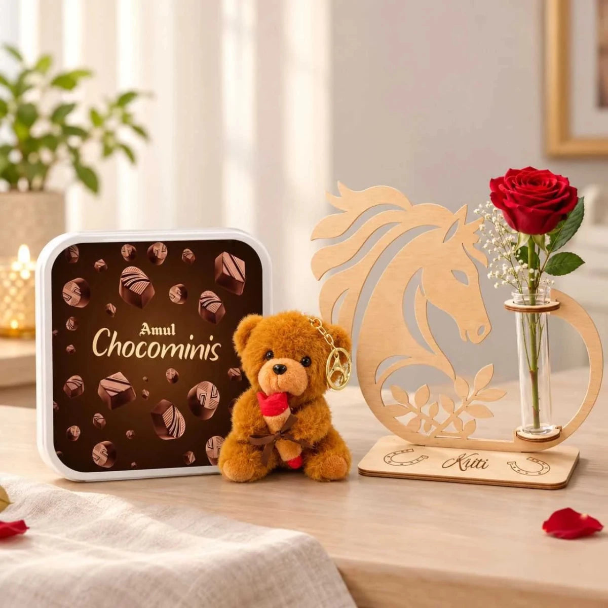 Cute Teddy, Rose & Chocolate Gift Set - Flowers to Nepal - FTN