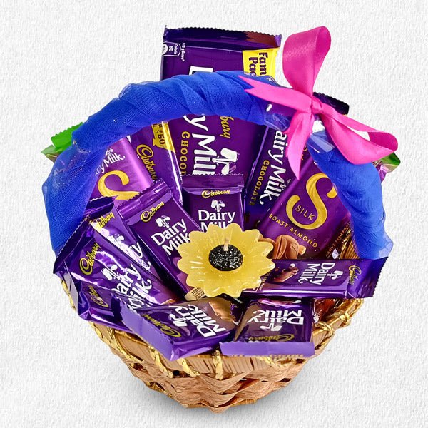 Dairy Milk Delight Gift Basket with Candle - Flowers to Nepal - FTN