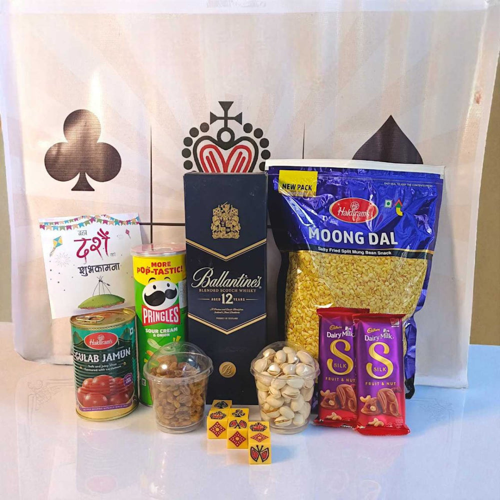 Dashain Celebration Combo with Whisky 750ml, Snacks & Langur Burja - Flowers to Nepal - FTN