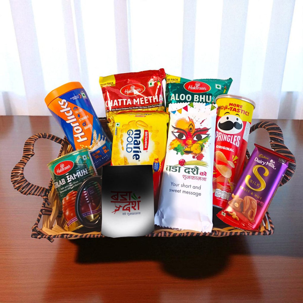 Dashain Delight Hamper: Sweet & Savory Treats with Magic Mug - Flowers to Nepal - FTN