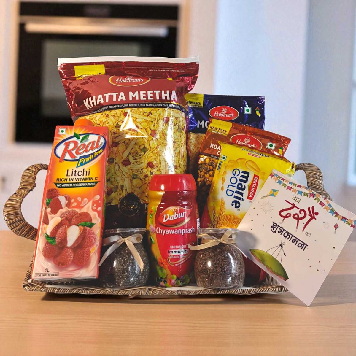 Dashain Nutrition & Delight Basket With Greeting Card - Flowers to Nepal - FTN