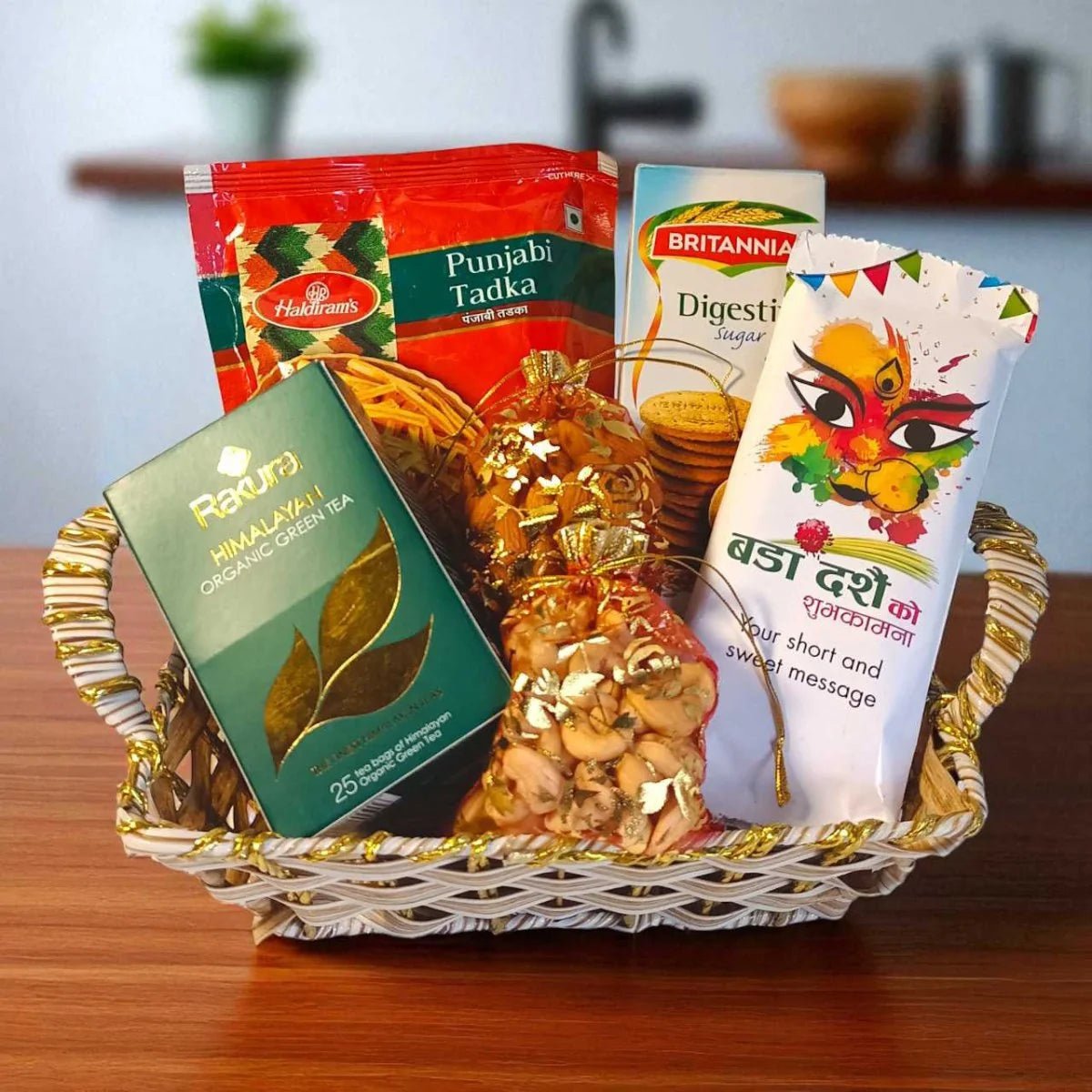 Dashain Snacks Basket with Personalized Chocolate - Flowers to Nepal - FTN