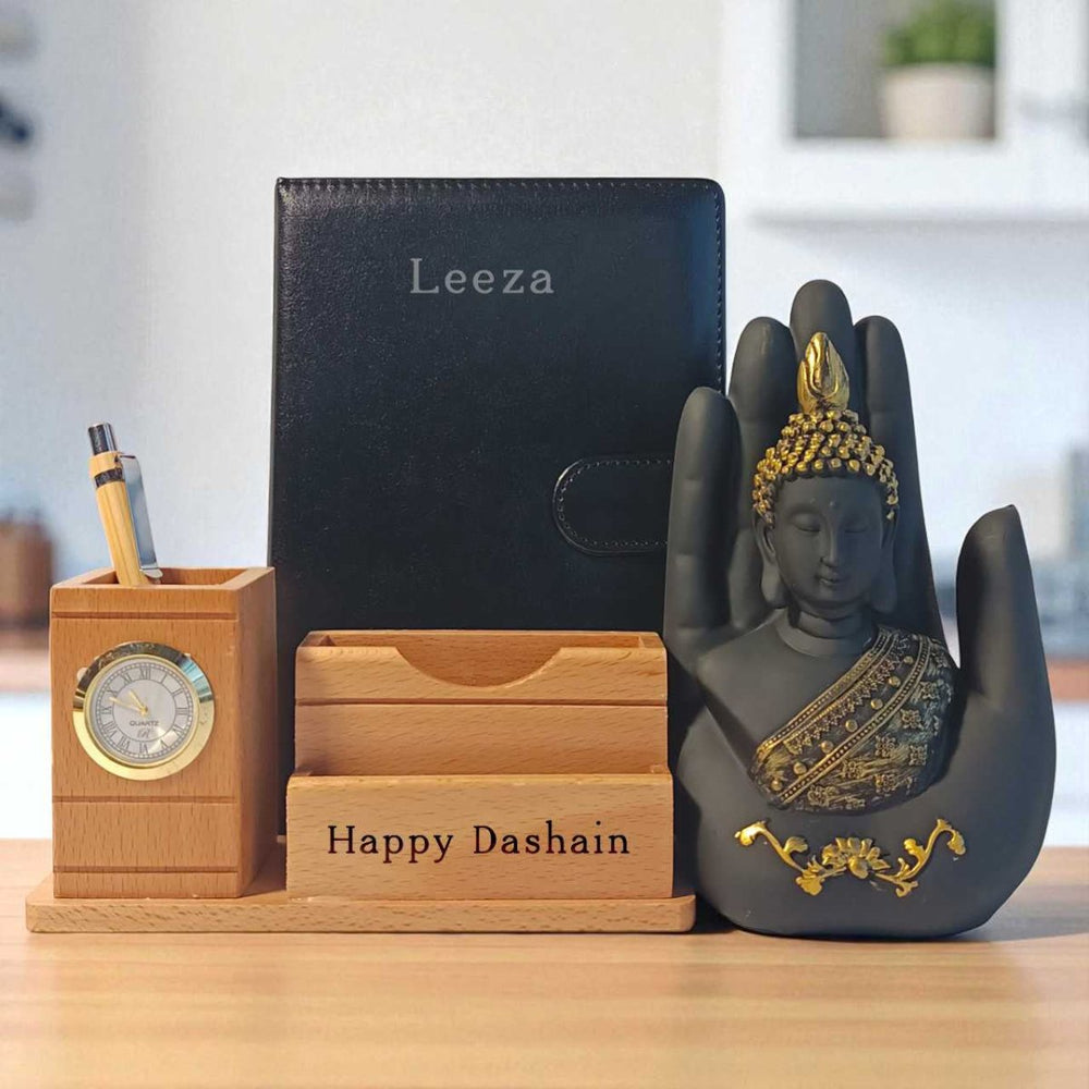 Dashain Special Combo: Buddha Statue, Notebook & Desk Organizer - Flowers to Nepal - FTN