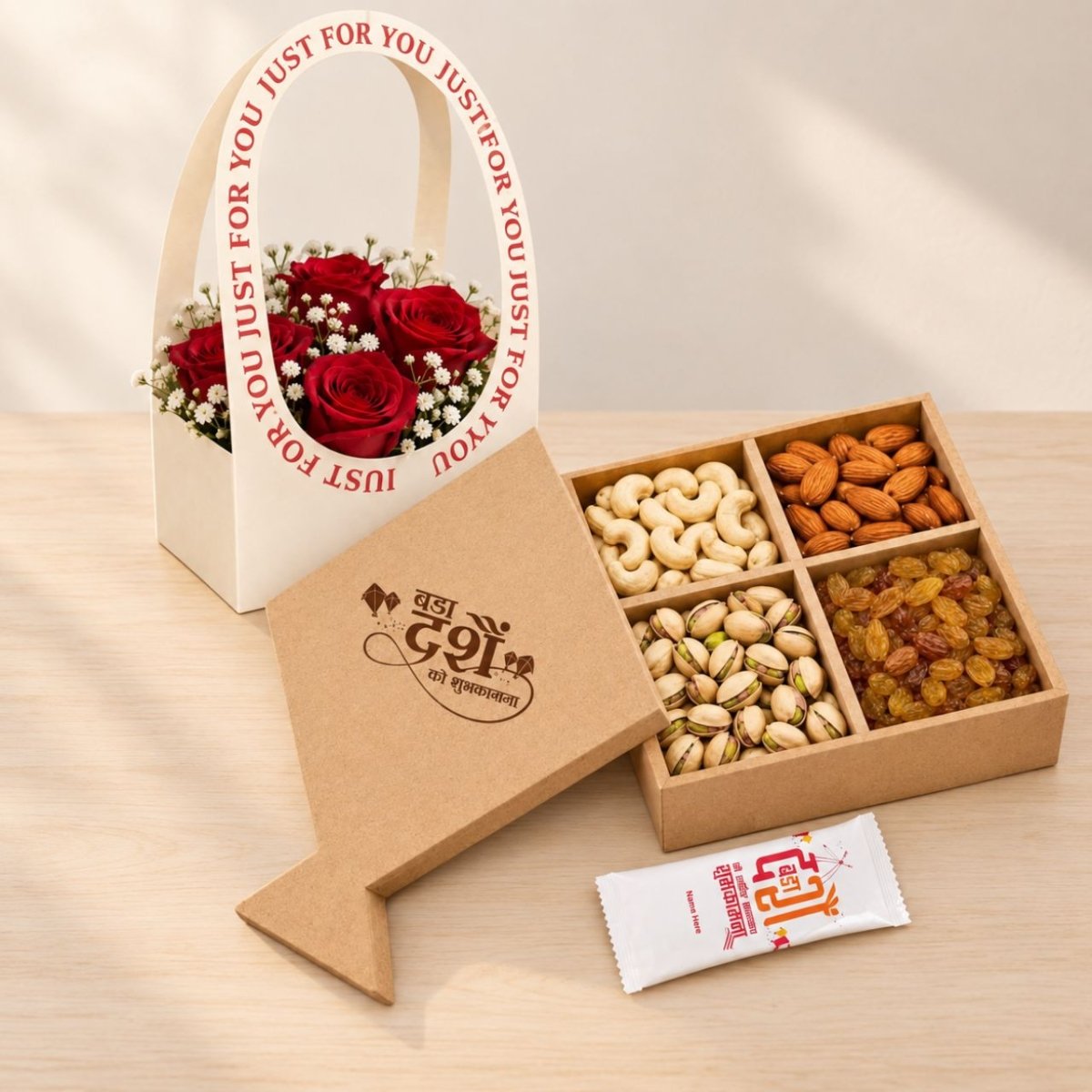 Dashain Special Dry Fruits, Roses & Chocolate Gift - Flowers to Nepal - FTN
