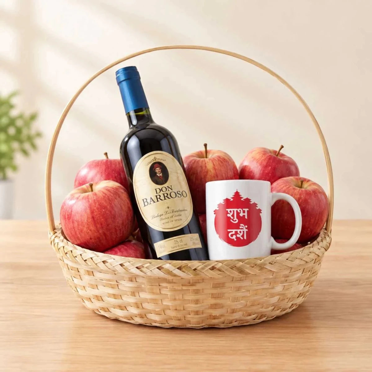 Dashain Special Red Wine & Apple Gift Basket - Flowers to Nepal - FTN