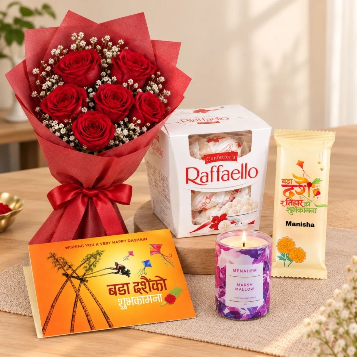 Dashain & Tihar Roses and Chocolate Hamper - Flowers to Nepal - FTN