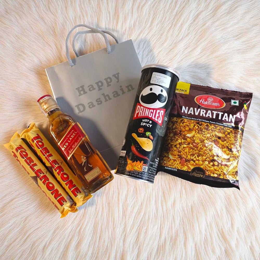 Dashain Whisky & Snacks Gift Hamper - Flowers to Nepal - FTN