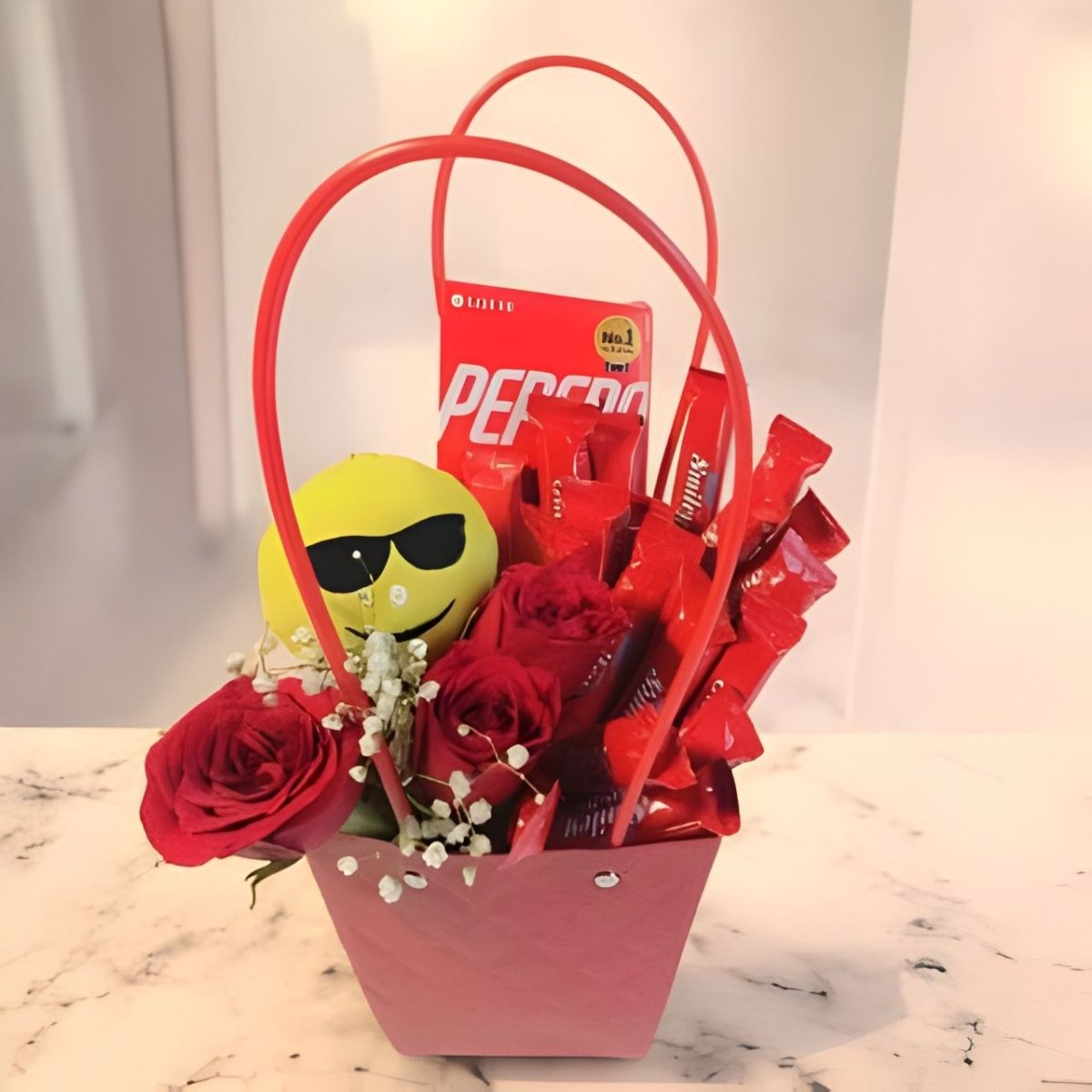 Delight Treats & Roses Gift Bag with Emoji Keyring - Flowers to Nepal - FTN