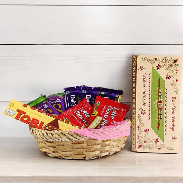 Delightful Chocolate Basket with Attractive Rakhi Gift - Flowers to Nepal - FTN