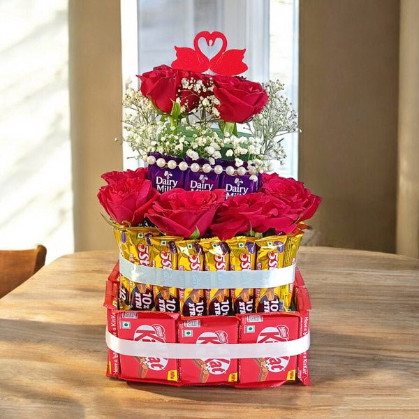 Delightful Chocolate Tower with Roses - Flowers to Nepal - FTN