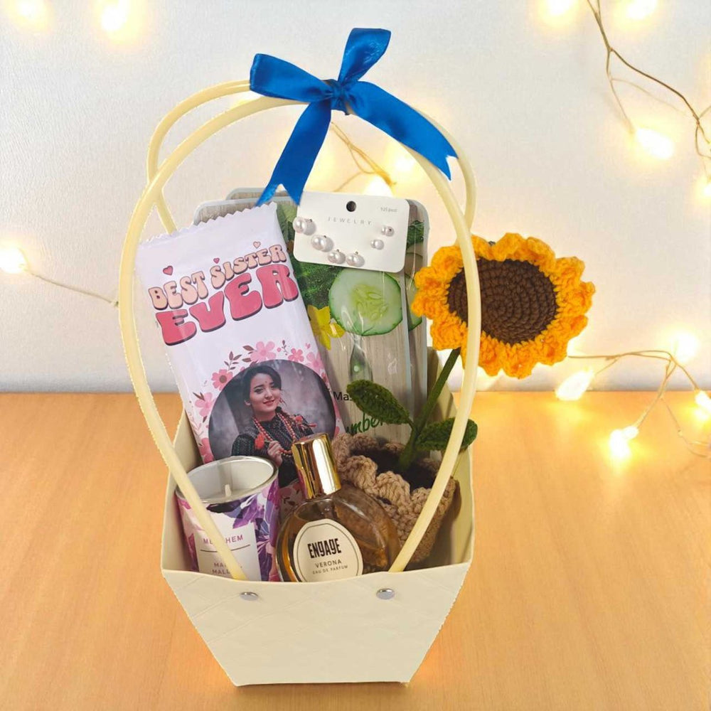 Delightful Self - Care & Treat Gift Bag with Crochet Sunflower - Flowers to Nepal - FTN