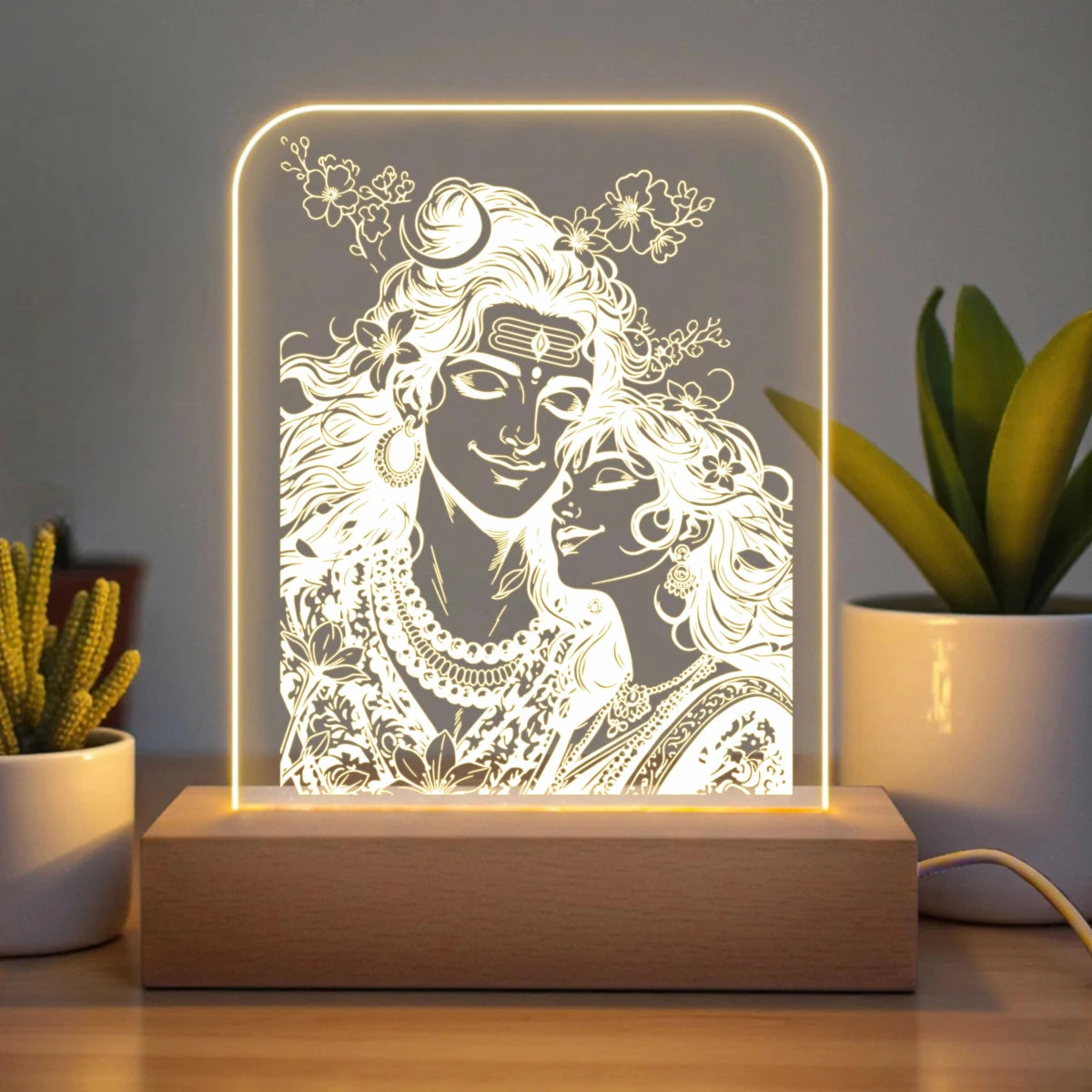 Divine Shiva Parvati 3D Acrylic LED Lamp - Flowers to Nepal - FTN