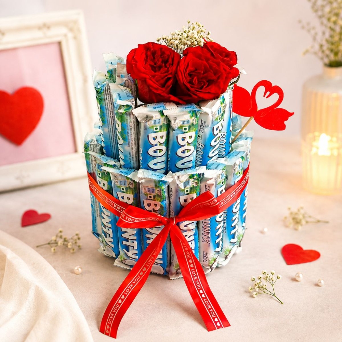 Double-Layer Bounty Chocolate Floral Tower - Flowers to Nepal - FTN