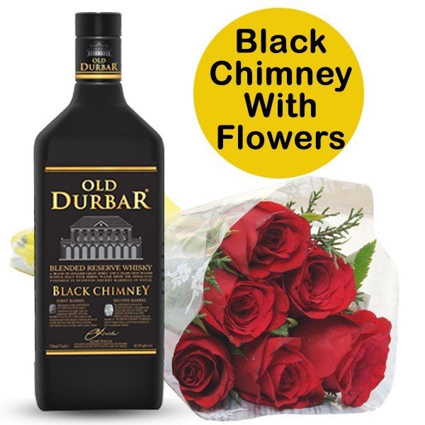 Dozen of Roses & Old Durbar Black Chimney Whisky 750ml Combo - Flowers to Nepal - FTN