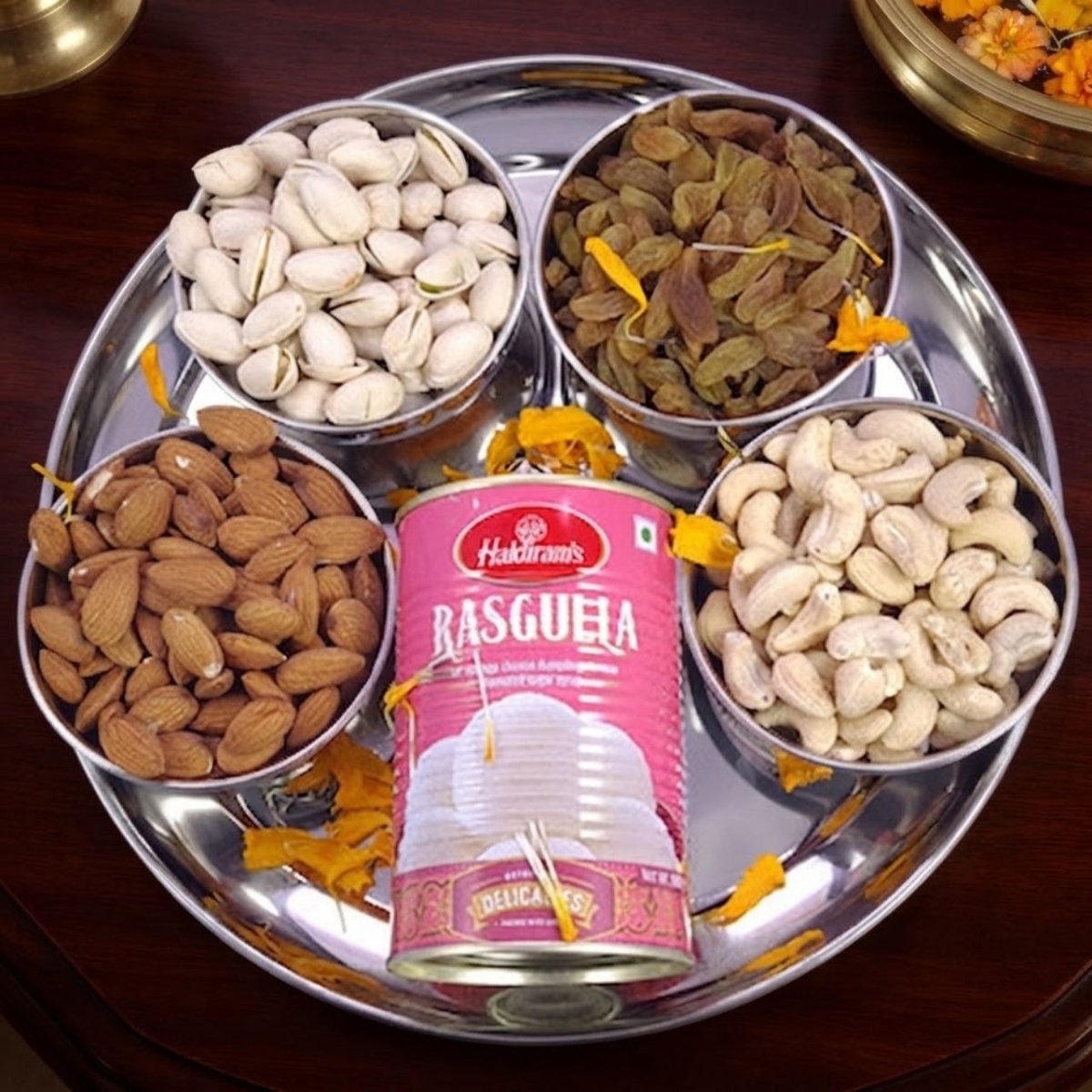 Dry Fruits & Rasgulla Deluxe Gift Thali - Flowers to Nepal - FTN