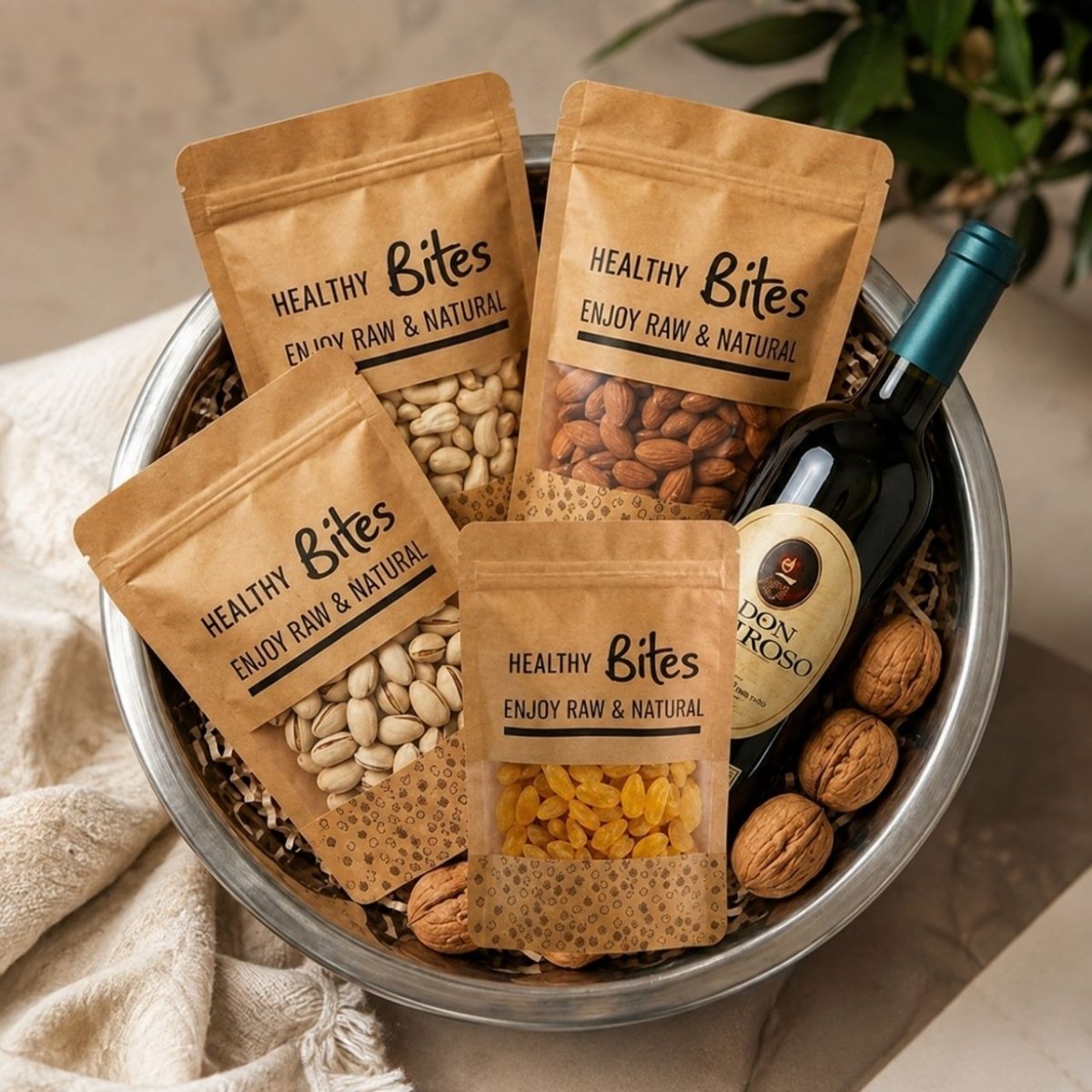 Dry Fruits & Red Wine Gift Bowl - Flowers to Nepal - FTN