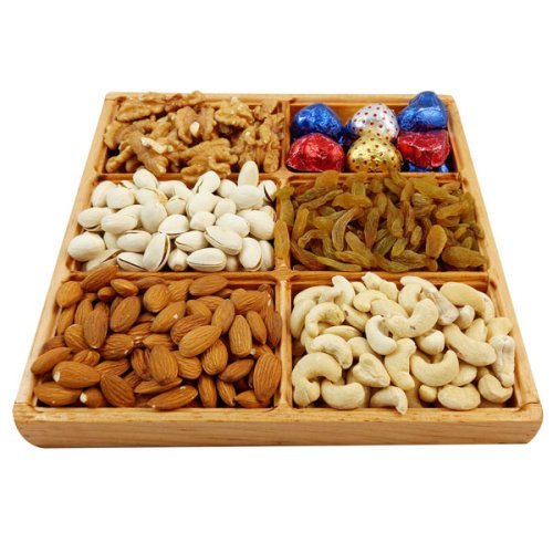 Dry Nuts Decorated on Wodden Tray - Flowers to Nepal - FTN