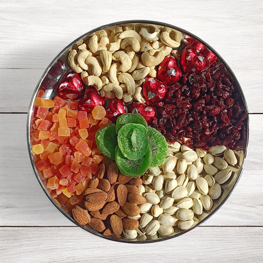 Dry Nuts & Dried Fruits with Rich Chocolates on Tray - Flowers to Nepal - FTN