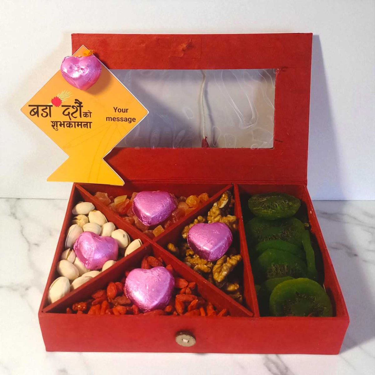 Dry Nuts & Fruits With Personalise Dashain Theme Kite Card - Flowers to Nepal - FTN