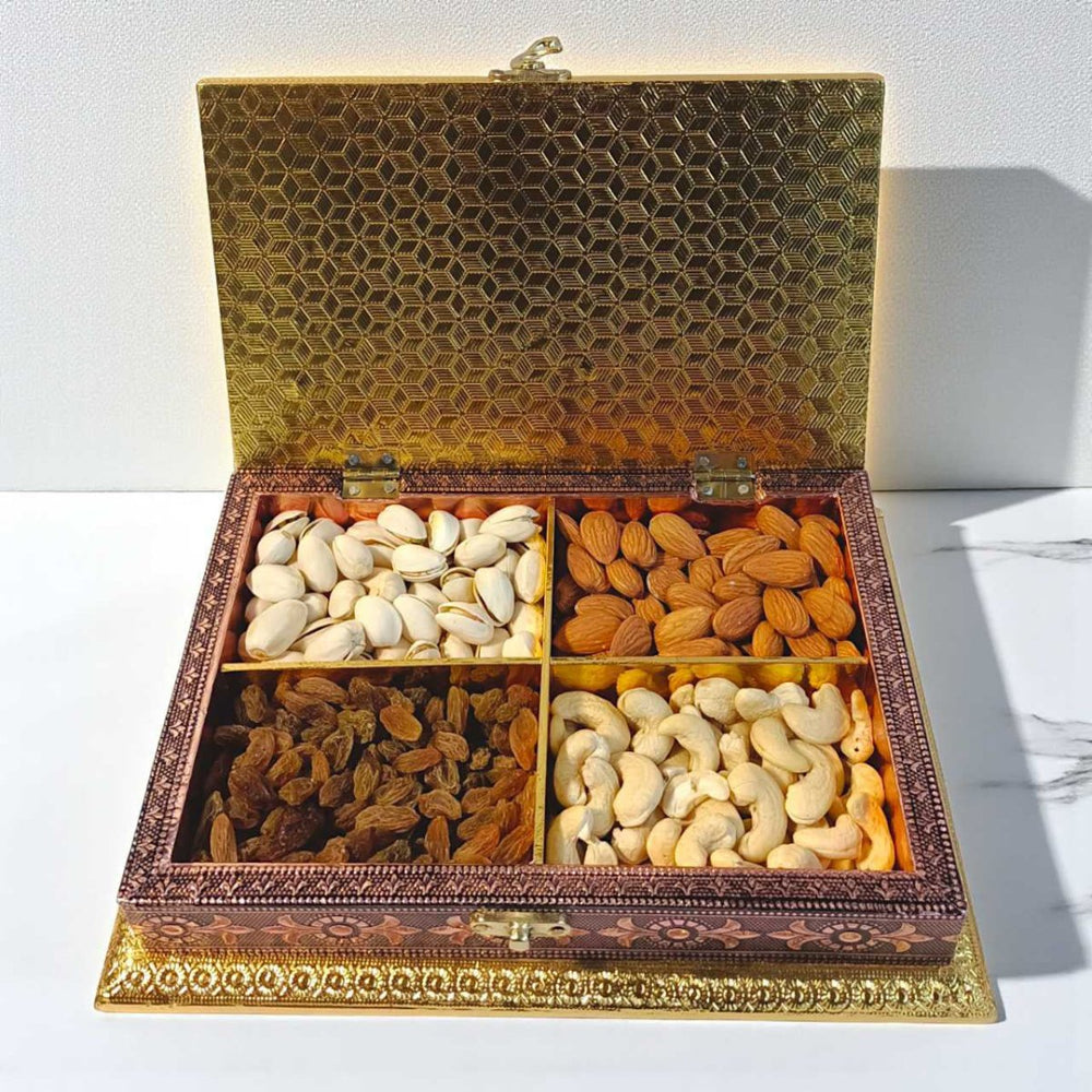 Dry Nuts Gift Box with 4 Sections - Flowers to Nepal - FTN