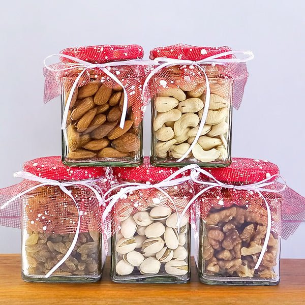 Dry Nuts Glass Jar (5Items) - Flowers to Nepal - FTN