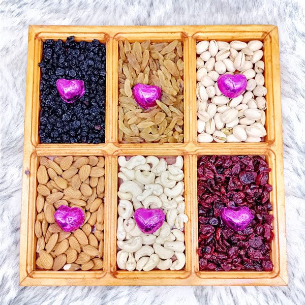 Dry Nuts & Gourmet Chocolate Wooden Tray - Flowers to Nepal - FTN