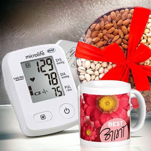 Dry-nuts Tray, Best Mom Themed Mug and Microlife BP Monitor Combo - Flowers to Nepal - FTN