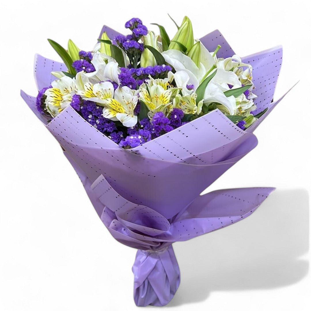 Elegant 15 Lily and Statice Flowers - Flowers to Nepal - FTN