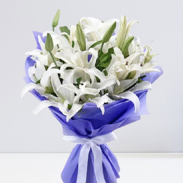 Elegant 7 White Lilies Bouquet - Flowers to Nepal - FTN