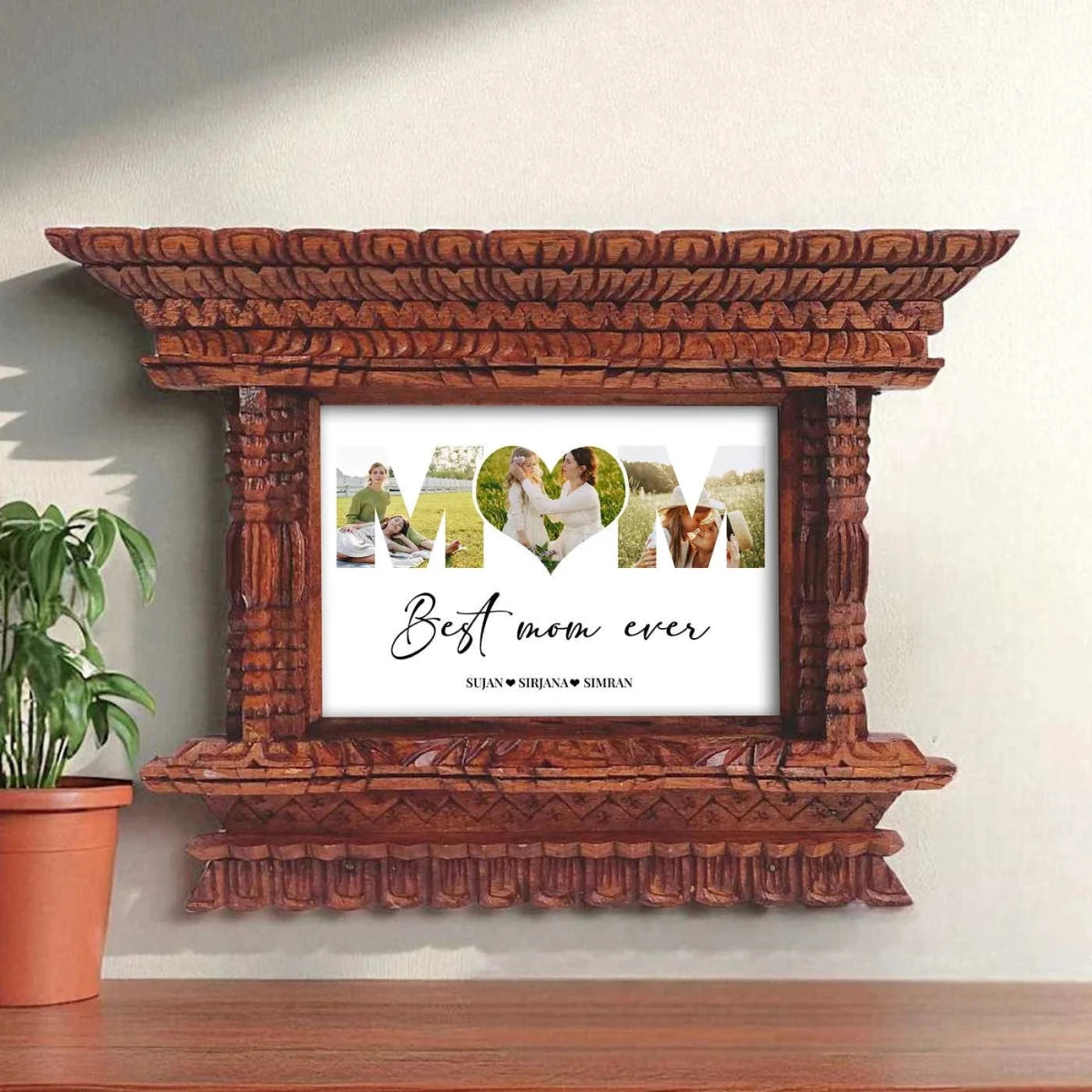 Elegant Akhi Jhyal Frame with 3 Photos for Mom - Flowers to Nepal - FTN