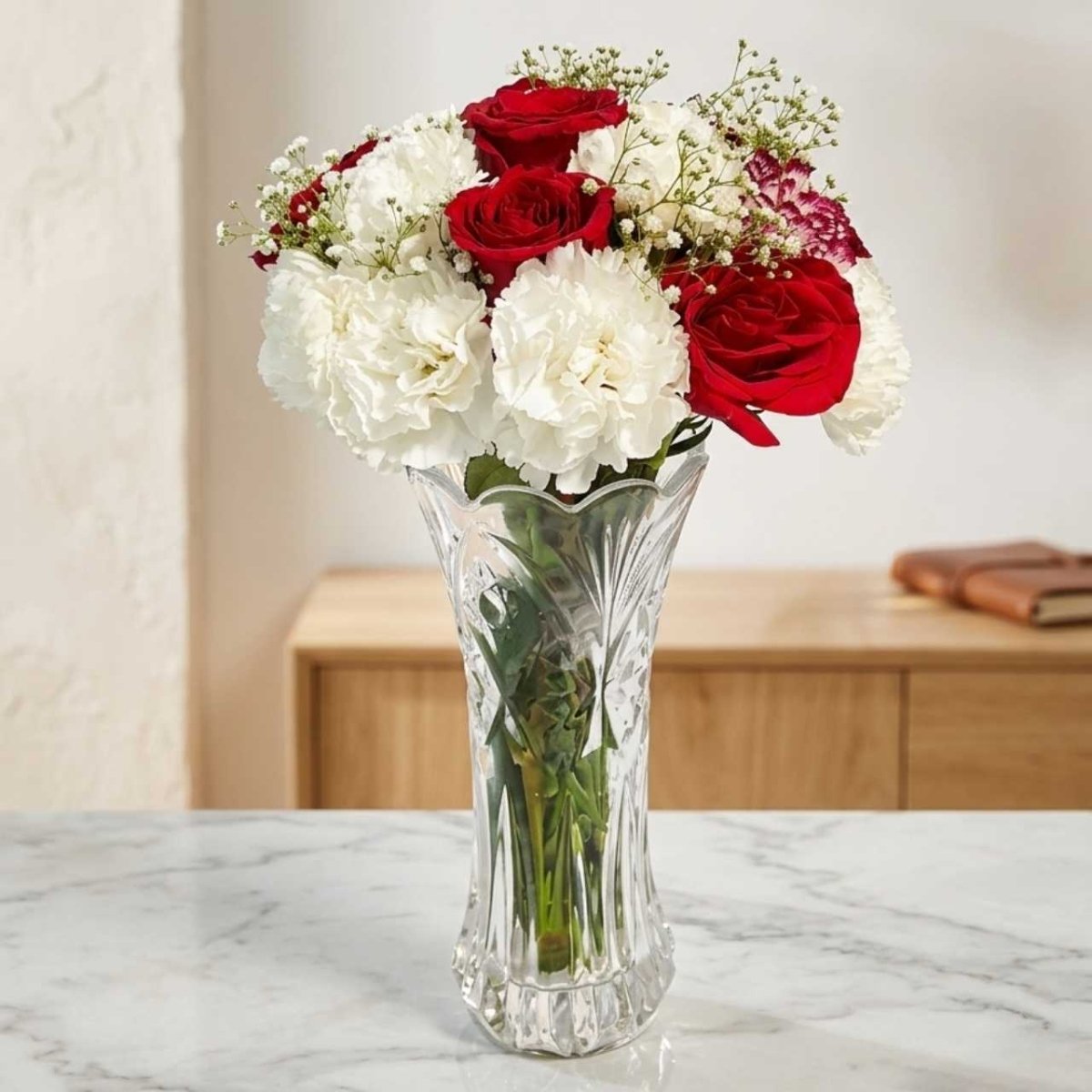 Elegant Carnation & Rose Vase Arrangement - Flowers to Nepal - FTN
