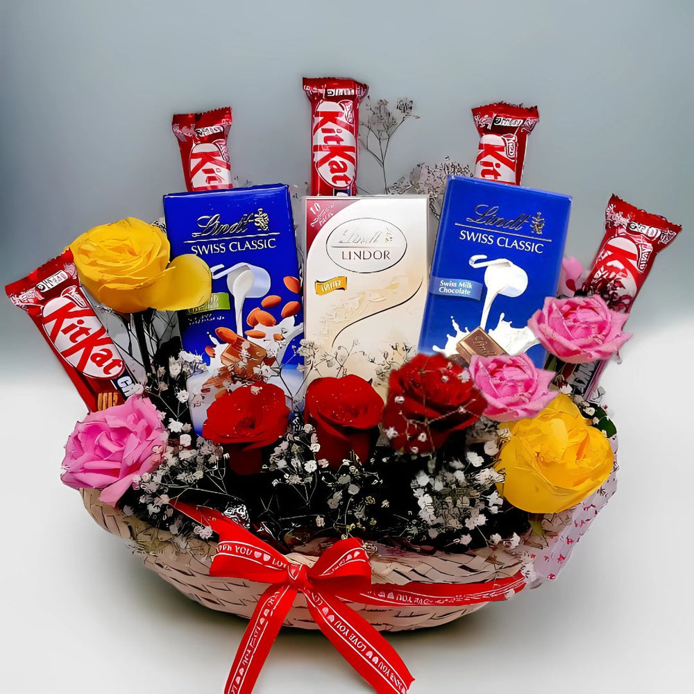 Elegant Chocolate and Roses Gift Basket - Flowers to Nepal - FTN