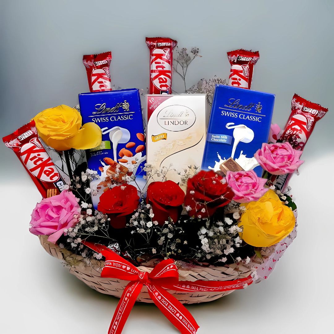 Elegant Chocolate and Roses Gift Basket - Flowers to Nepal - FTN