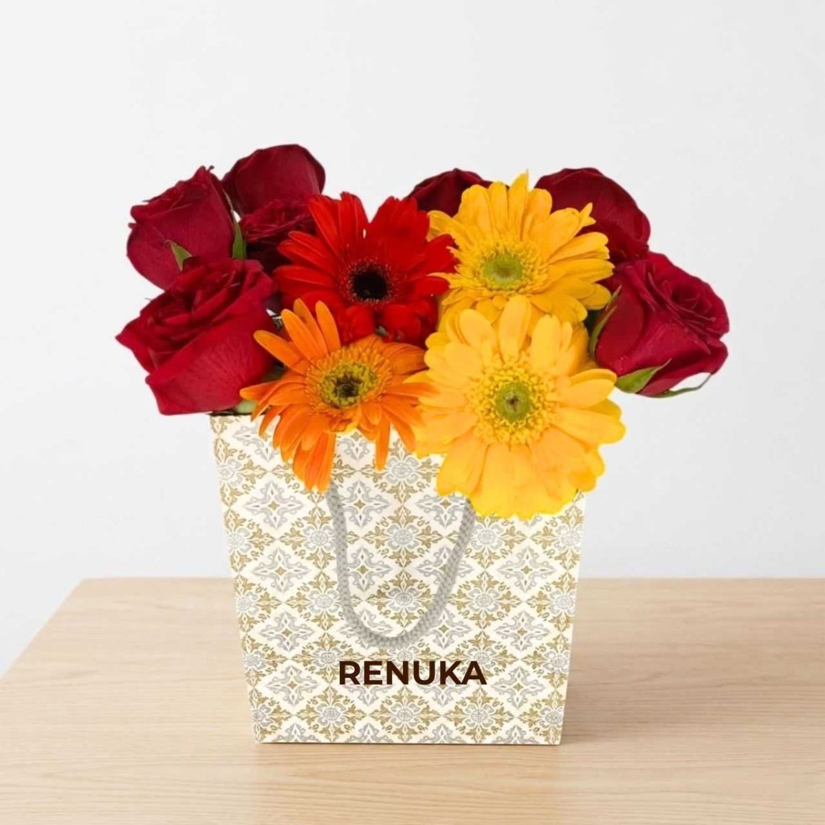 Elegant Colorful Gerbera and Rose Arrangement - Flowers to Nepal - FTN
