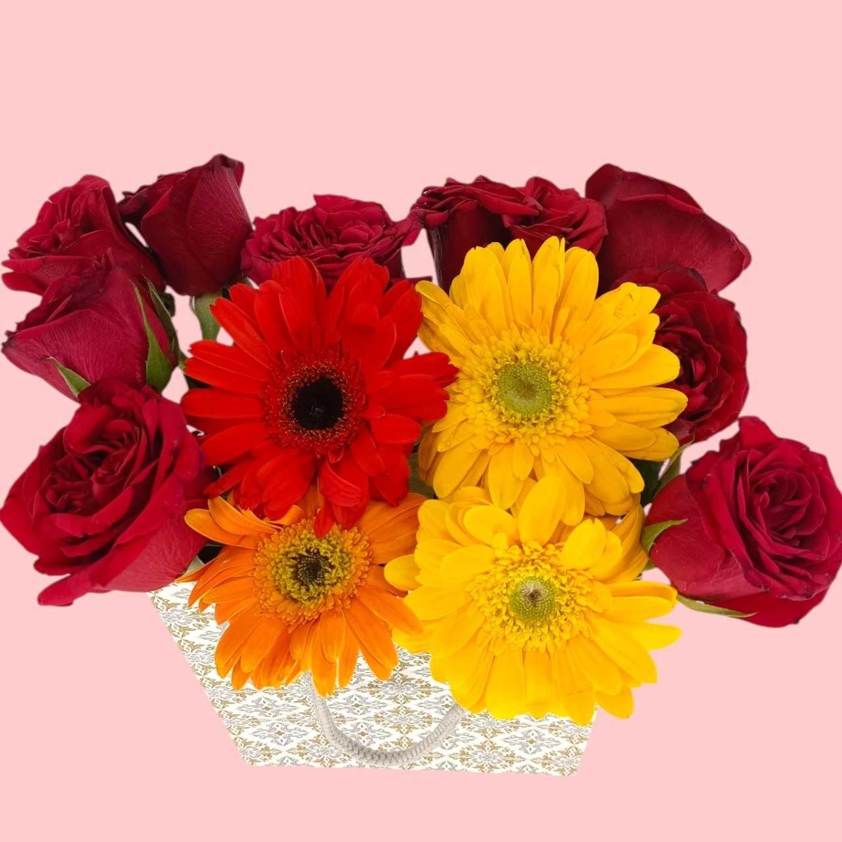Elegant Colorful Gerbera and Rose Arrangement - Flowers to Nepal - FTN