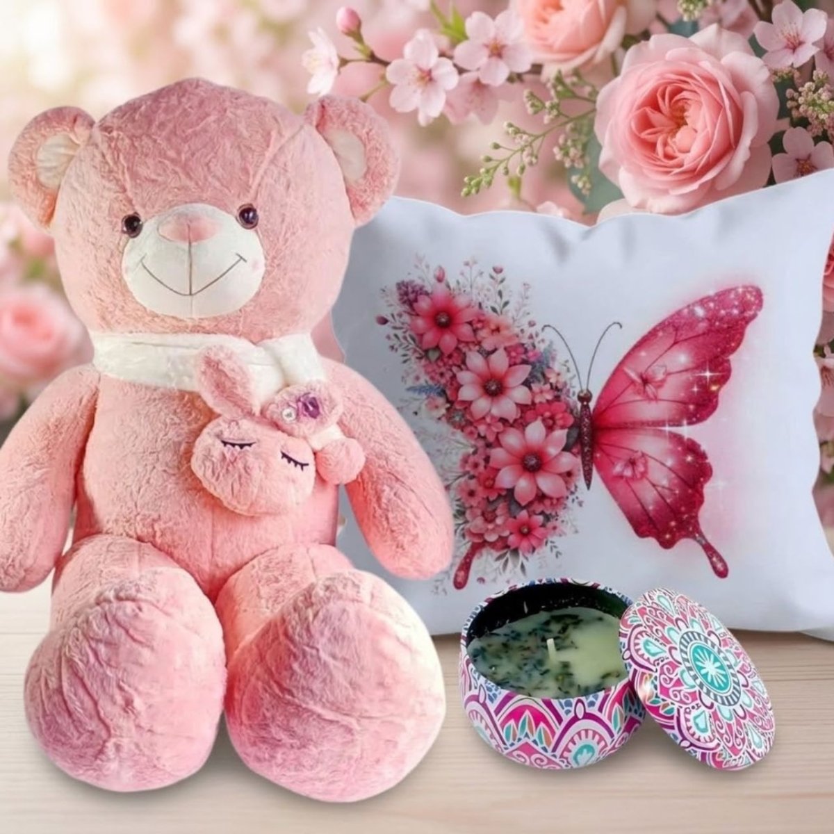Elegant Comfort Gift Set with Teddy & Candle - Flowers to Nepal - FTN