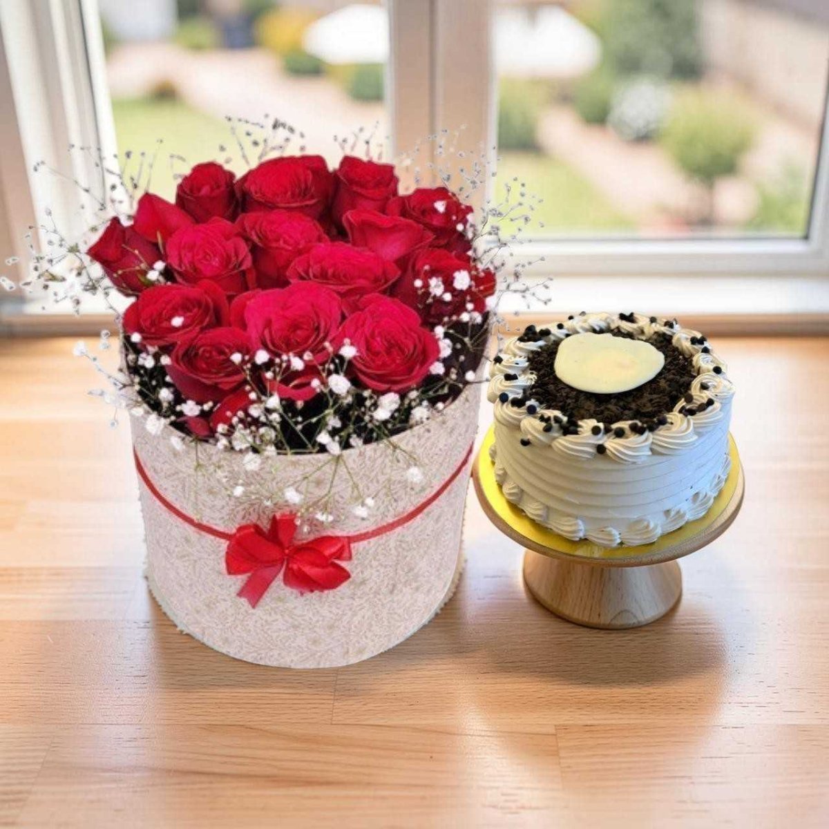 Elegant Floral & Mocha Cake Surprise Box - Flowers to Nepal - FTN