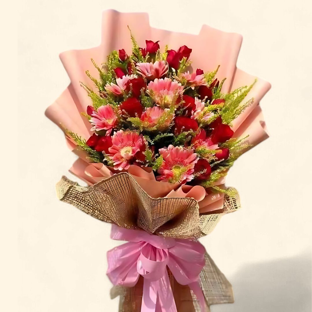 Elegant Gerbera and Roses Floral Delight - Flowers to Nepal - FTN