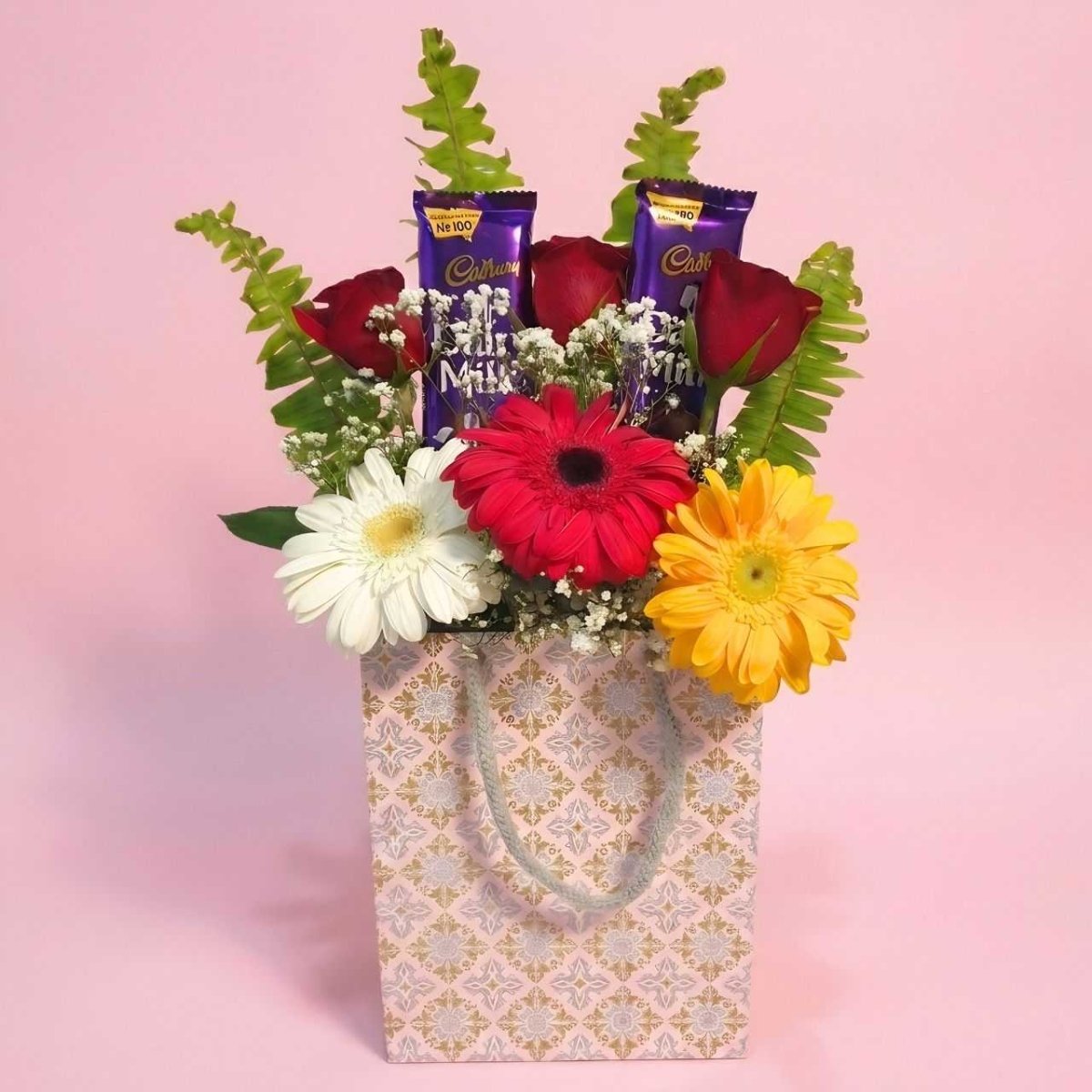 Elegant Gerbera & Roses Chocolate Gift Combo - Flowers to Nepal - FTN